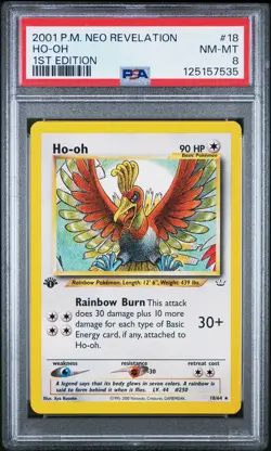 2001 POKEMON NEO REVELATION 1ST ED #18 HO-OH PSA 8 - Image 1