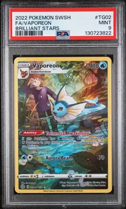 Vaporeon Pokemon Sword & Shield Brilliant Stars TG02/TG30 PSA 9 - Image 1