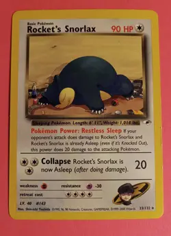 Pokemon TCG Rocket's Snorlax 33/132 Gym Heroes Regular Unlimited Rare LP - Image 1