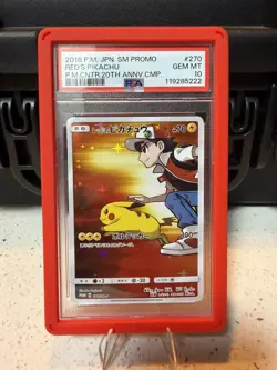 2018 PSA 10 Red's Pikachu 270/SM-P Promo Pokemon Ctr Anniversary - Image 1