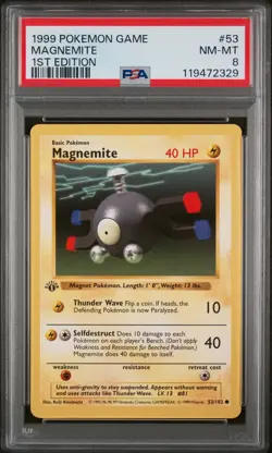1999 Pokemon Game #53 Magnemite PSA 8 1st Edition - Image 1