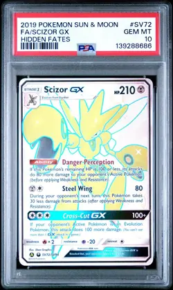2019 POKEMON SUN & MOON HIDDEN FATES #SV72 FULL ART/SCIZOR GX PSA 10 - Image 1