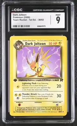 CGC 9 MINT Dark Jolteon 2000 Team Rocket 1st Edition 38/82 Pokemon Card - Image 1