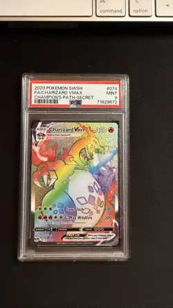 2020 Pokemon SWSH FA/Charizard VMAX Champion's Path Secret Rainbow #074 PSA 9 - Image 1