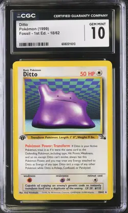 CGC 10 Ditto 18/62 Rare 1st Edition Fossil Pokemon Card - Image 1