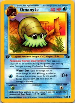 Omanyte 52/62 Fossil Set 1st Edition Pokemon TCG 1999 WoTC Vintage Vtg NM - Image 1