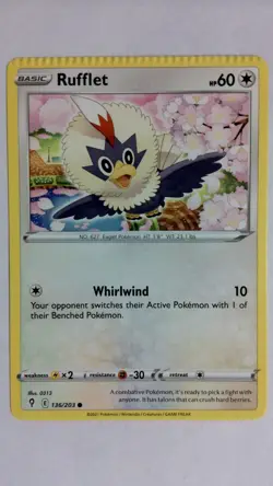 Pokemon Rufflet 136/203 Evolving Skies Error Crimp - Image 1