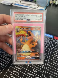 Pokemon TCG 2019 Hidden Fates Charizard GX Card 9/68 PSA 10 Mint - Image 1