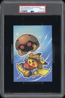 2022 POKEMON FOSSIL MUSEUM POSTCARD PIKACHU & KABUTO PSA 10 - Image 1
