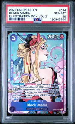 2025 ONE PIECE PROMO #074 BLACK MARIA ILLUSTRATION BOX VOL.2 PSA 10 - Image 1