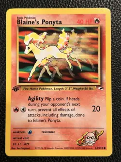 1st Edition Blaine's Ponyta Gym Heroes #63 Common LP Condition WOTC Pokemon Card - Image 1