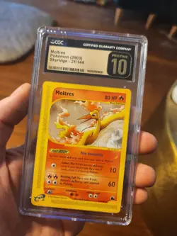 (POP 1) CGC 10 PRISTINE Moltres 21/144 Pokemon 2003 Skyridge E-Series Card - Image 1