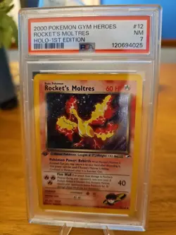Pokemon TCG Rockets Moltres Holo Rare Card 12/132 Gym Heroes 1st Edition - Image 1