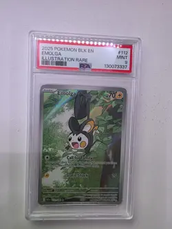 2025 Pokemon Emolga #112 Black Bolt Mint PSA 9 Rare EN Illustration Card - Image 1