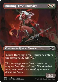NM Borderless Foil Burning-Tree Emissary, Double Masters, Magic, 374 - Image 1