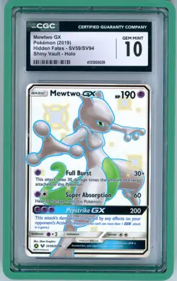 CGC GEM MINT 10 Pokemon TCG Mewtwo GX SV59/SV94 Hidden Fates: Shiny Vault Holo - Image 1