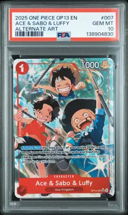 2025 ONE PIECE OP13 007 CARRYING ON HIS WILL ACE & SABO & LUFFY ALT ART PSA 10 - Image 1