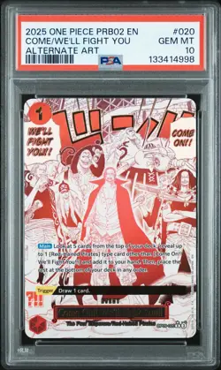 2025 ONE PIECE OP09-020 PRB02 COME WE'LL FIGHT YOU EVENT ALT ART SHANKS PSA 10 - Image 1