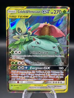 Pokemon TCG Celebi & Venusaur GX Holo Ultra Rare Card Sun & Moon TAG TEAM 1/181 - Image 1