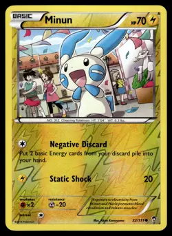 Minun Reverse Holofoil 32/111 Common XY - Furious Fists Pokemon - Image 1