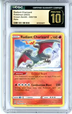 CGC Pristine 10 Pokemon TCG Radiant Charizard 020/159 Crown Zenith Holo (2023) - Image 1