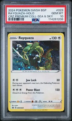 PSA 10 Rayquaza SWSH029 Black Star Promo Cosmo Holo Pokemon Card - Image 1