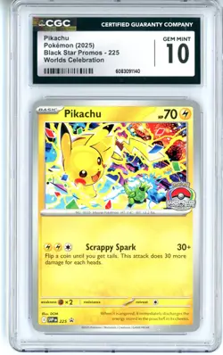 CGC GEM MINT 10 Pokemon TCG Pikachu 225 (World Championship 2025) 225 Sv: Promo - Image 1