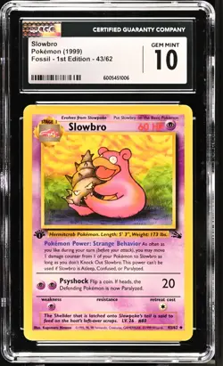 Pokemon Slowbro 43/62 1999 Fossil 1st Edition Uncommon CGC PSA Beckett 10 - Image 1