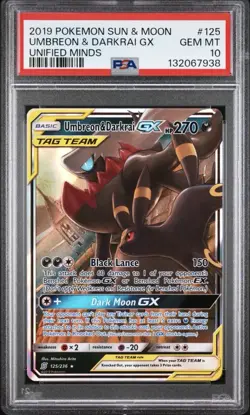 2019 POKEMON SUN & MOON UNIFIED MINDS #125 UMBREON & DARKRAI GX PSA 10 - Image 1