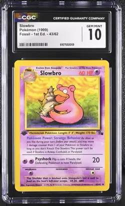 CGC GEM MINT 10 Pokemon Slowbro 43/62 1999 Fossil 1st Edition - Image 1