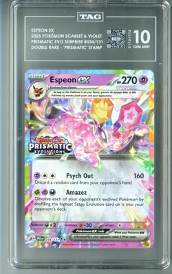 TAG GEM MINT 10 Pokemon TCG Espeon ex - (Prismatic Evolutions Stamp) 034/131 - Image 1
