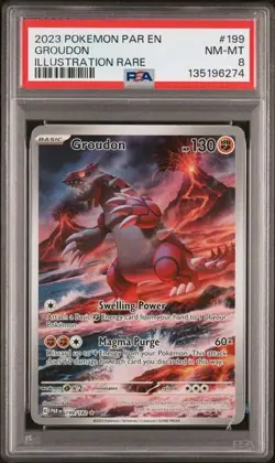 2023 Pokemon Paradox Rift Groudon Illustration Rare #199 PSA 8 - Image 1