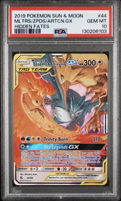 2019 POKEMON SUN & MOON HIDDEN FATES #44 MOLTRES & ZAPDOS & ARTICUNO GX PSA 10 - Image 1