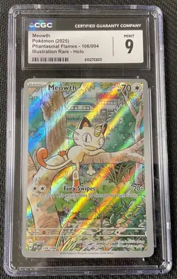 MEOWTH Illustration Rare Holo 106 CGC 9 MINT 2025 Pokemon MEG Phantasmal Flames - Image 1