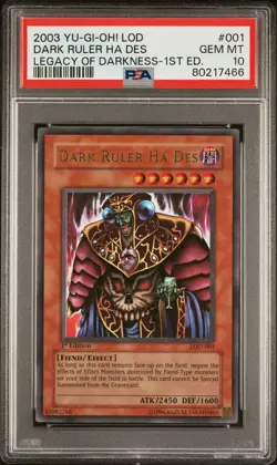2003 YU-GI-OH! LOD-LEGACY OF DARKNESS 1ST ED #001 DARK RULER HA DES PSA 10 - Image 1