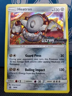 Heatran SM96 Holo, SM Ultra Prism Prerelease Promo Stamped, Pokemon Card, NM - Image 1