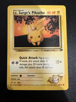 Pokemon TCG Lt. Surge's Pikachu Card #84/132 Gym Challenge Regular Non-Holo - Image 1