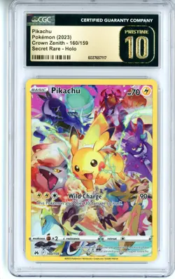 CGC Pristine 10 Pokemon TCG Pikachu (Secret Rare) 160/159 Crown Zenith Holo 2023 - Image 1
