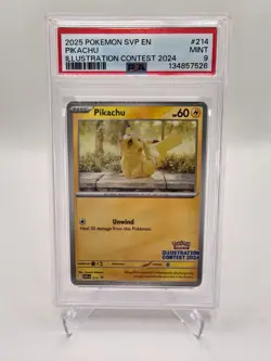2025 POKEMON SV BLACK STAR PROMOS SVP EN #214 PIKACHU ILLUSTRATION CONTEST PSA 9 - Image 1