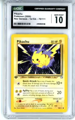 CGC GEM MINT 10 Pokemon TCG Pikachu 70/111 Neo Genesis Regular 1st Edition - Image 1