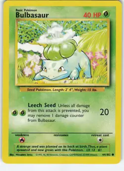 Bulbasaur 044/102 Base Set Common Normal MP Pokemon - Image 1