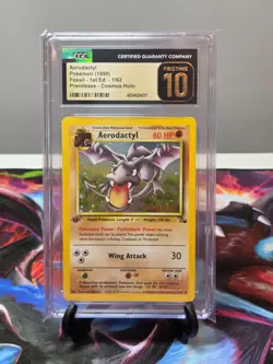 1999 POKEMON CGC 10 PRISTINE AERODACTYL 1/62 FOSSIL PRE 1ST EDITION COSMOS HOLO - Image 1