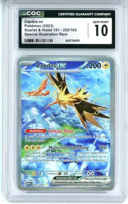 CGC GEM MINT 10 Pokemon TCG Zapdos ex 202/165 Sv: Scarlet & Violet 151 Holo SIR - Image 1