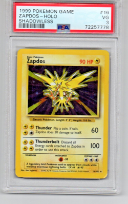 1999 Pokemon WOTC: Base Set Zapdos 16/102 Holo - Label Error PSA "Shadowless" - Image 1