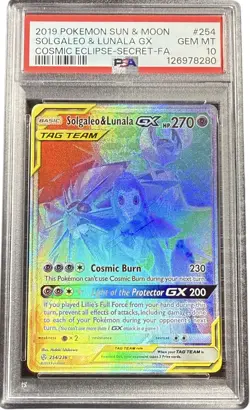 2019 POKEMON COSMIC ECLIPSE #254/236 SOLGALEO LUNALA GX TAG TEAM SCR FA PSA 10 - Image 1