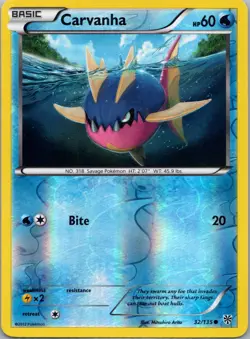 Pokemon TCG Carvanha 32/135 Reverse Holo Black White Plasma Storm - Image 1