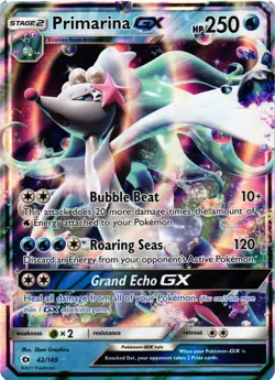 Pokemon TCG Primarina GX Ultra Rare Holo Sun & Moon Base Set 42/149 English - Image 1