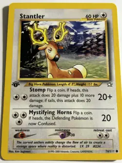 Stantler 76/111 Neo Genesis Regular First Edition LP Vintage Pokemon Card - Image 1
