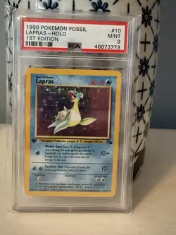 1999 Pokemon TCG Lapras 1st Edition Holo Rare Card Fossil, 10/62 Psa 9 - Image 1