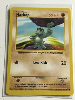Pokemon TCG Machop Base Set Shadowless Common MP Vintage Card - Image 1